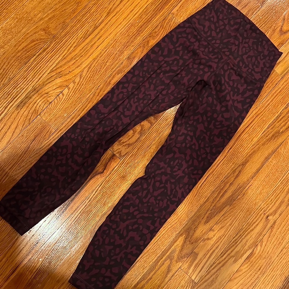 Lululemon size 2 leggings burgundy army type print
